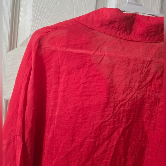 Katia Designs The Goddess Shirt in Cranberry, Oversized Sheer Flowy Button Down - Picture 8 of 11